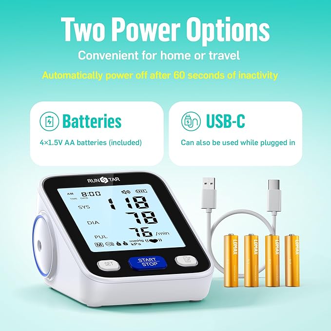 Runstar Upper Arm Blood Pressure Monitor with Wide Range Cuff (8.7'' -16.5'') for Home Use FSA/HSA Eligible, Automatic Digital BP Machine with Storage Bag, 2x99 Reading Memory