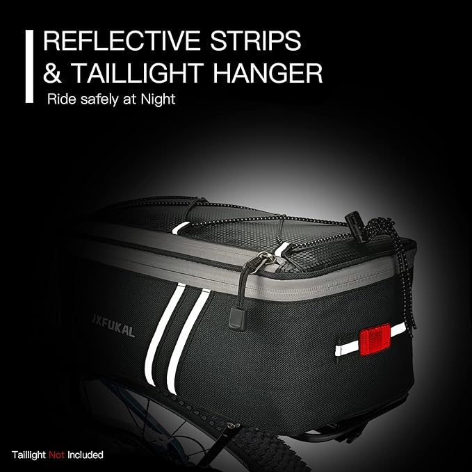 JXFUKAL Rear Bike Rack Bag with Rain Cover, 7L/9L/10L/12L Waterproof Bicycle Ebike Saddle Bag Cycling Pannier Trunk Carrier with Reflector & Adjustable Cord for Commuter Travel Outdoor