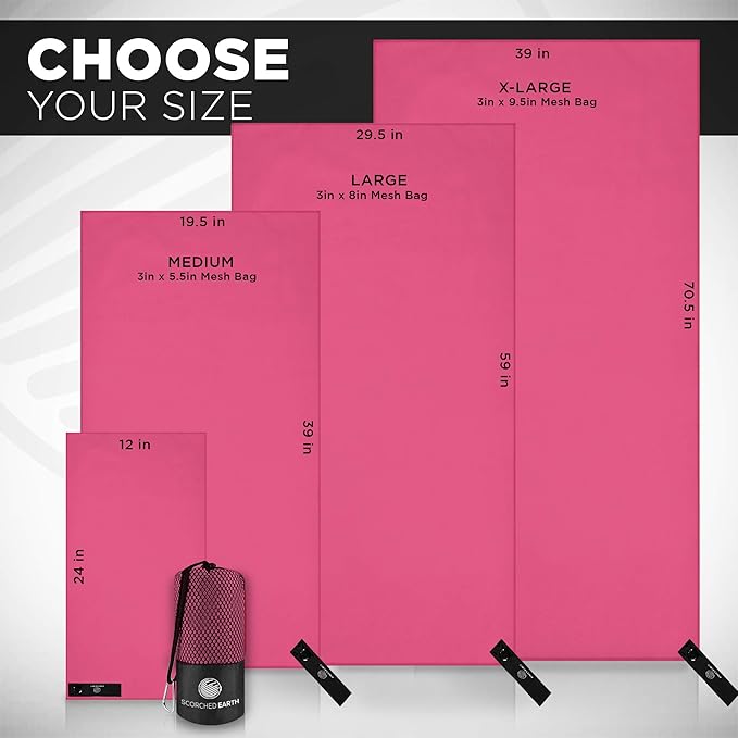 ScorchedEarth Microfiber Travel & Sports Towel Set (Rose Pink) - XL Set (39x70.5 & 12x24)