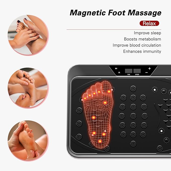 soges Vibration Plate Exercise Machine with Resistance Bands, Vibrating Plate for Lymphatic Drainage, Whole Body Vibrate Equipment, Home Fitness Workout Weight Loss Sports