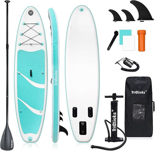 10' Inflatable Stand Up Paddle Board, Ultra-Light Wide Yoga Board for All Skill Levels with Premium SUP Paddleboard Accessories, 84L Waterproof Bag, Non-Slip Comfort Deck for Youth & Adults