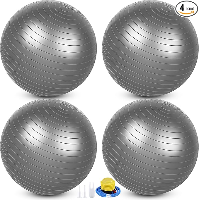 Leyndo 4 Pcs 26 Inch Yoga Exercise Ball Pilates Pregnancy Birthing Fitness Ball with Quick Pump Anti Burst for Improved Posture, Balance, Yoga, Pilates, Training