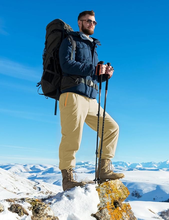 TBMPOY Men's Snow Ski Hiking Pants Waterproof Winter Fleece Lined Pants Camping Skiing Ice Fishing Pants with Belt