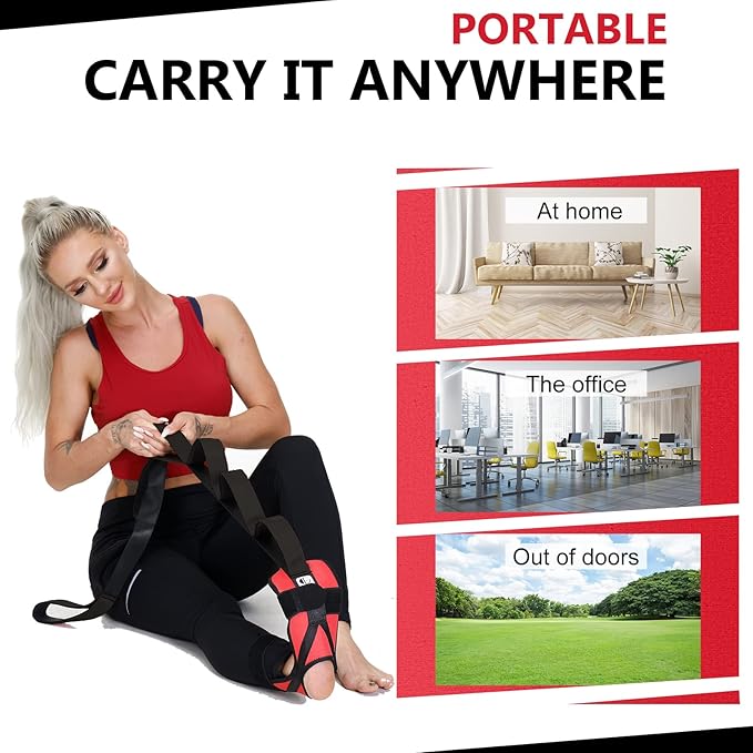 Foot and Calf Fascia Stretcher for Plantar Fasciitis, Physiotherapy Stretching Strap, Yoga Stretch Strap Improves Strength and Relief to Heel Spurs, Calf, Thigh and Hip (Red)