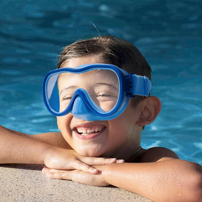 Kids Swim Goggles 180° Snorkel Diving Mask with Nose Cover, Anti-Fog Kids Swimming Goggles with Elastic Fabric Strap for Kids Boys Girls
