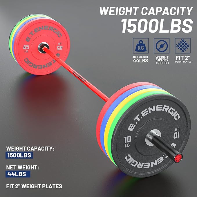 7ft Olympic Barbell Bar 45LB Load 1500lbs Capacity Available, for Gym Home Exercises, Weightlifting, Powerlifting for 2" Olympic Plates
