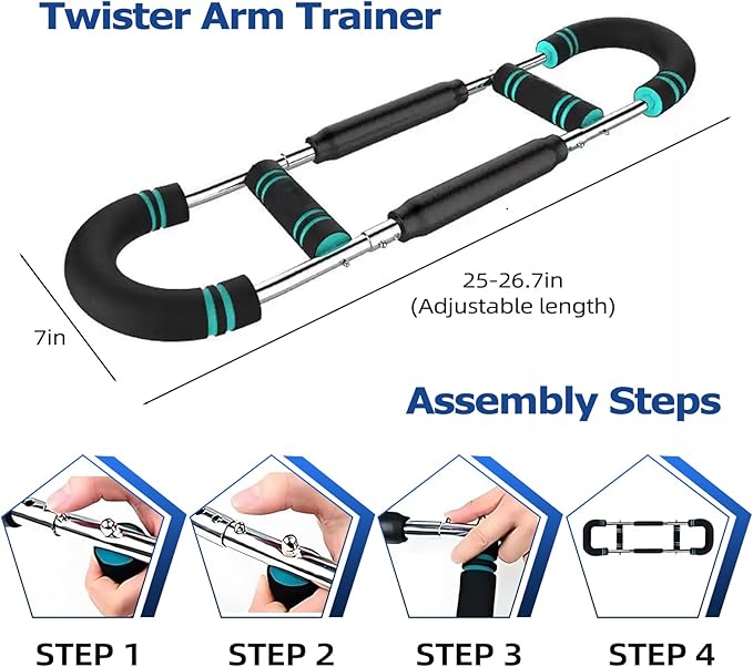 U-Shaped Twister Arm Trainer, Adjustable Chest Arm Forearm Strengthener with 4 Springs, Portable Home Fitness Equipment for Men, Upper Body Muscle Workout Tool.