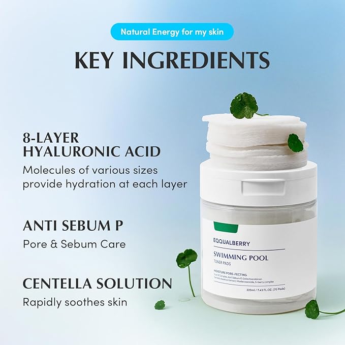 Swimming Pool Toner Pads - Dual-Textured Facial Toner Pads for Pore Care and Gentle Exfoliation | Boosted Hydration with Hyaluronic Acid | Korean Toner Pads for Face (70 Pads)