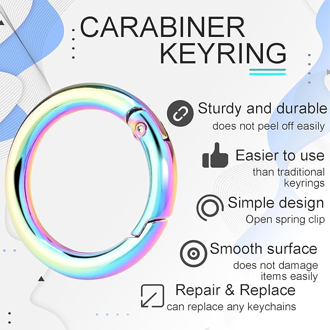 10Pack 1 Inch Metal Spring O Ring Clips Keychain, Round Carabiner Clips Keyrings Snap Hook Buckle, Purse Shoulder Bag Chain Ring Clip Replacement Paracord Keychain Lanyard Leather DIY Crafts (Rainbow)