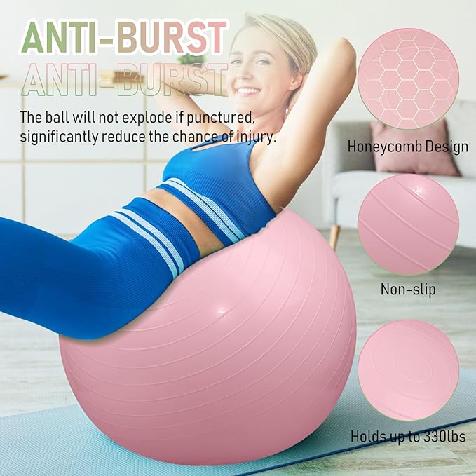 Leyndo 4 Pcs 26 Inch Yoga Exercise Ball Pilates Pregnancy Birthing Fitness Ball with Quick Pump Anti Burst for Improved Posture, Balance, Yoga, Pilates, Training