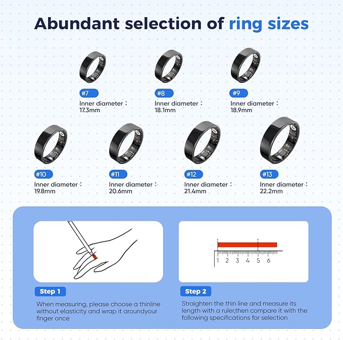 Smart Health Ring for Women & Men Fitness Tracker with Heart Rate, Blood Pressure,Blood Oxygen,Step Counting, Sleep Monitoring,IP68 Waterproof for iPhone and Android, No Subscription Fee (Black, 8)