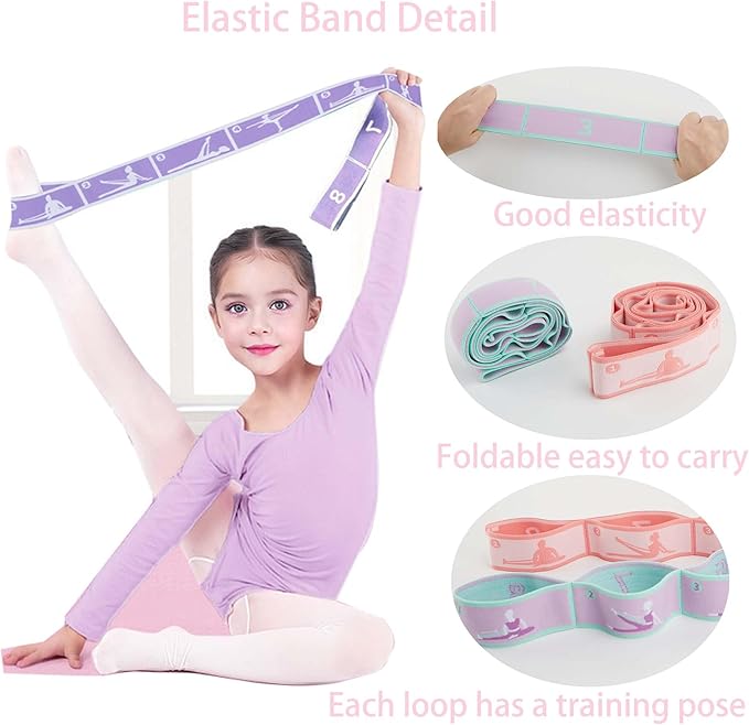 2pcs Stretch Strap for Kids,Elastic Yoga Stretching Strap with Loops, Multi-Loop Adjustable Exercise Stretching Bands,Stretching Resistance Ballet Bands for Dance, Latin, Gymnastics Exercis -8Loops