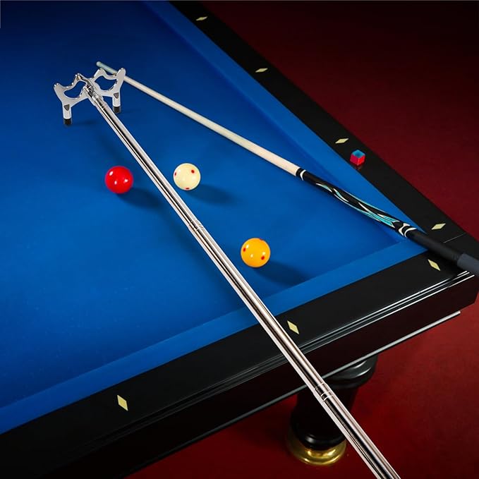 Retractable Billiards Cue Bridge, Snooker Pool Cue Bridge Stick, Billiards Cue Rest with 3 Pieces Removable Brass Bridge Head, Billiards Table Accessories for Pool Table, Game, Competition