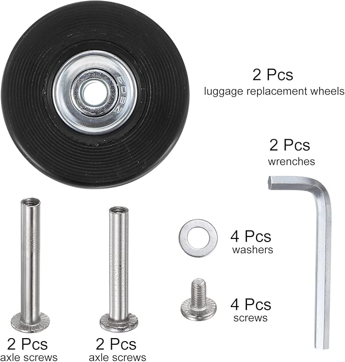 uxcell Replacement Luggage Wheels 50x18mm Suitcase Wheel Repair Kits Include 2 PU Bearing Wheels & Washers, Wrenches & Axle Screw for Trolley Bag, Inline Skate and Caster Board