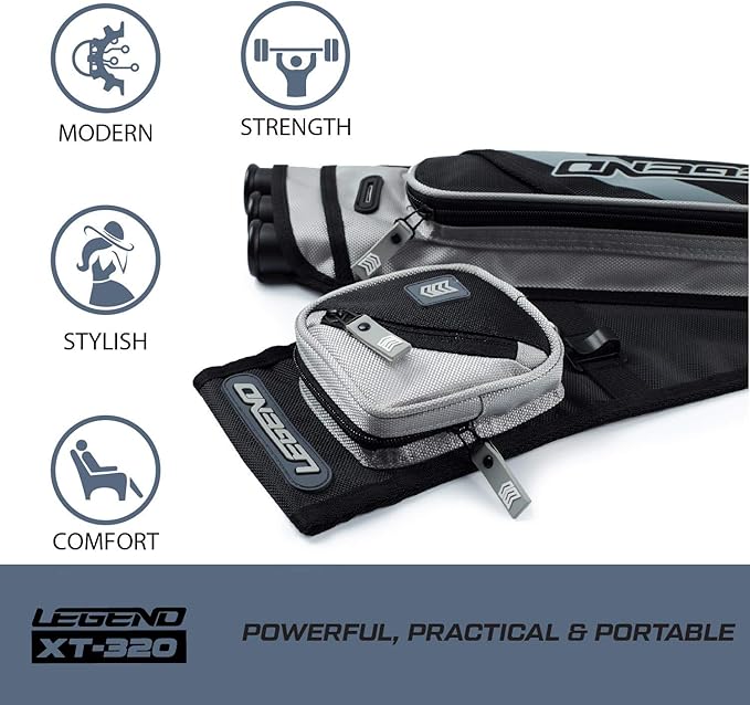 LEGEND XT320 Archery Quivers - Nylon Hip Quivers with 3 Arrow Tube Cases for Target Shooting - Adjustable Waist Belt, T-Slot, Storage Compartments for Accessories, Gear, Tools, Release Tab, Score Card