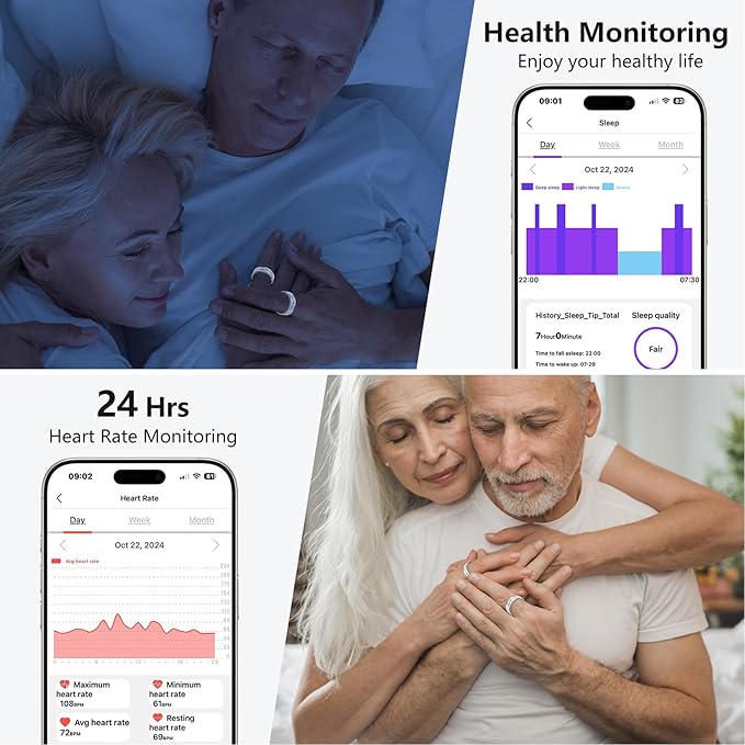 Thin Smart Ring for Fitness & Health Tracking -Heart Rate/Blood Oxygen Monitor, 5ATM Waterproof, Sleep Analysis, Pedometer -No APP Subscription Compatible with Smartphone (Silver, 8)