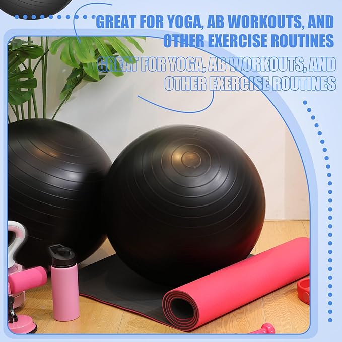 Leyndo 4 Pcs 26 Inch Yoga Exercise Ball Pilates Pregnancy Birthing Fitness Ball with Quick Pump Anti Burst for Improved Posture, Balance, Yoga, Pilates, Training