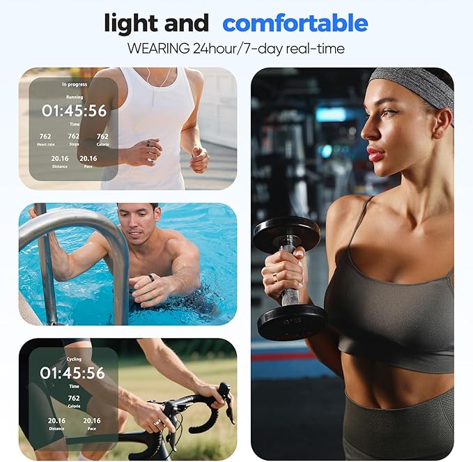 Smart Health Ring for Women & Men Fitness Tracker with Heart Rate, Blood Pressure,Blood Oxygen,Step Counting, Sleep Monitoring,IP68 Waterproof for iPhone and Android, No Subscription Fee (Silver, 7)