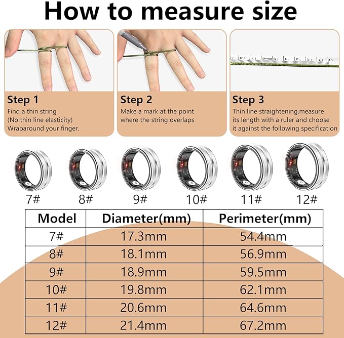 Thin Smart Ring for Fitness & Health Tracking -Heart Rate/Blood Oxygen Monitor, 5ATM Waterproof, Sleep Analysis, Pedometer -No APP Subscription Compatible with Smartphone (Silver, 12)