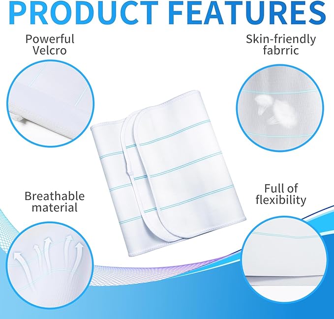 S Abdominal Binder Post Surgery for Men and Women, 12" High Postpartum Tummy Tuck Belt Provides Bariatric Stomach Compression, High Elasticity, Breathable - (45" - 60") 4 PANEL White