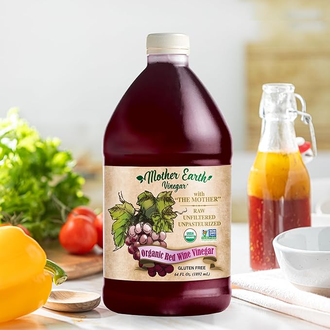 Mother Earth, Organic Red Wine Vinegar with The Mother, Fresh Pressed Organic Cabernet Grapes, ORWV, RWV, Raw, Unpasteurized, Unfiltered (1/64oz)