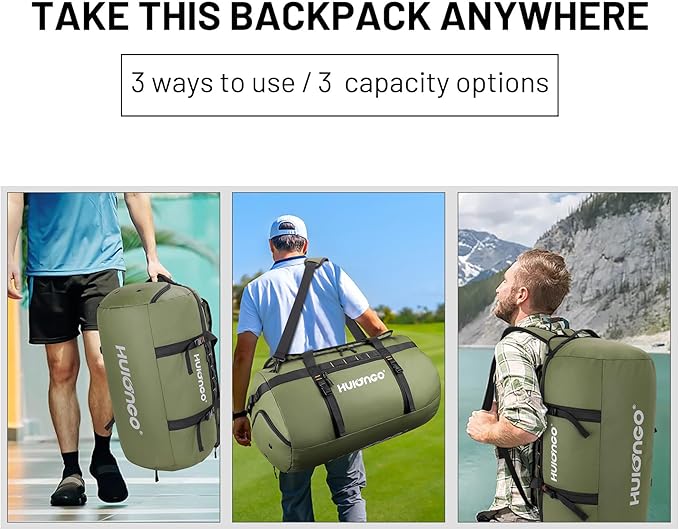 40L/60L/90L Large Waterproof Duffle Bag Backpack for Men, Mens Duffel Backpack Bags for Traveling, Heavy Duty (Green, 40L)