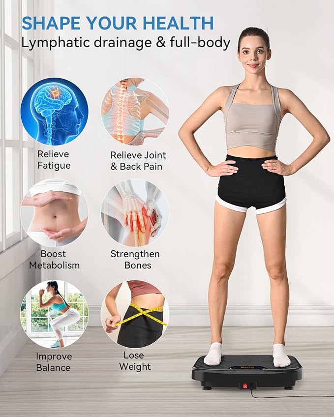 Vibration Plate Exercise Machine, Vibration Plate Platform for Lymphatic Drainage, 200 Adjustable Speeds Power Shaping Vibrating Plate Helps Weight Loss, Shaping, Max Weight 450 Lbs