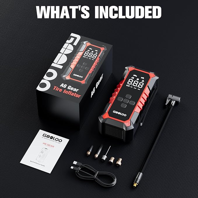 GOOLOO A6 Gear Tire Inflator Portable Air Compressor, 160 PSI Cordless Tire Inflator with Digital Pressure Gauge &LED Light, Air Pump for Car Tires, Bike, Motorcycle, Balls