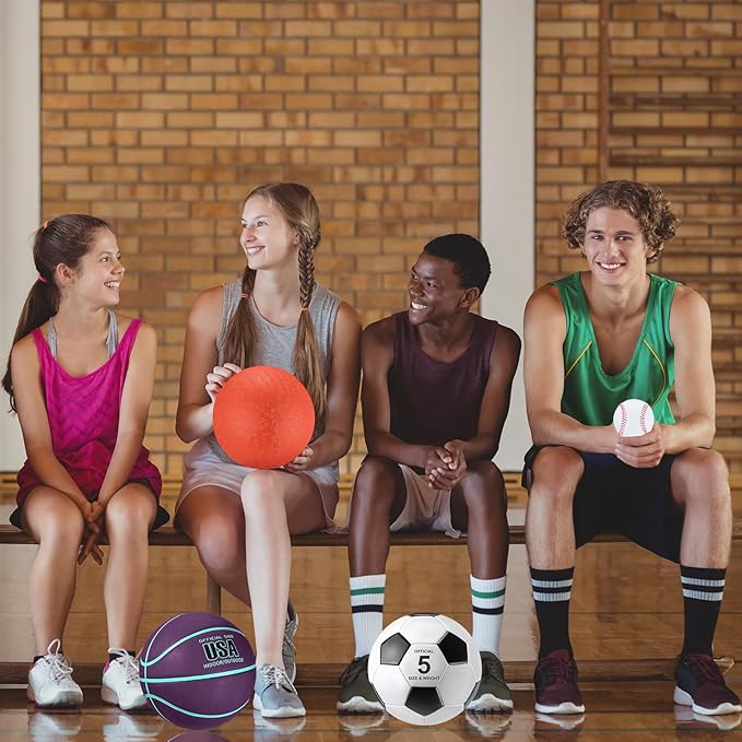 Leyndo 18 Pcs Sport Balls Bulk Set Basketball Football Volleyball Soccer Playground Baseball with Sport Equipment Bag Pump for Youth Adults Outdoor Indoor Practice Gift Back to School