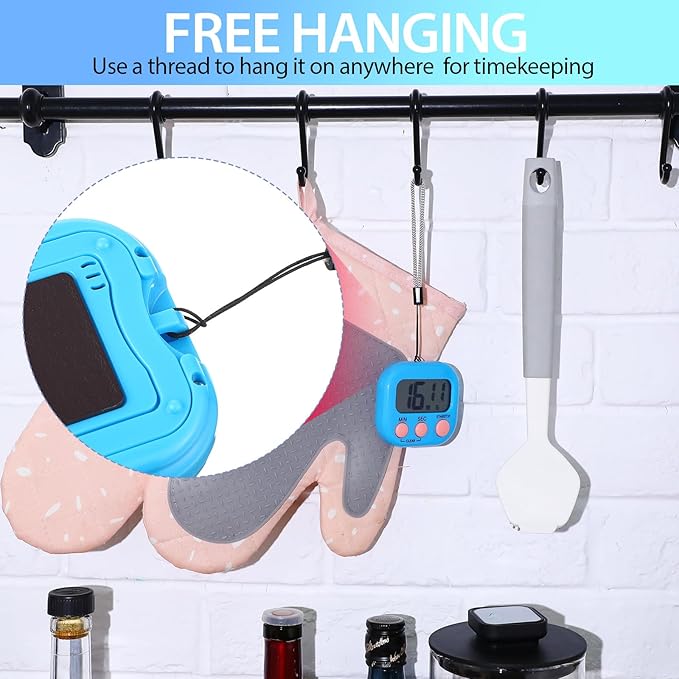 Leumoi 24 Pcs Digital Kitchen Timers Bulk Small Magnetic Timer On/Off Switch Minute Second Count up Countdown Loud Alarm for Classroom Cooking Baking(Blue)