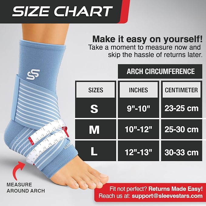 Sleeve Stars Ankle Brace for Women & Men, Ankle Wrap for Sprained Ankle, Compression Sleeve for Plantar Fasciitis Relief, Easy Customizable Support: w/Removable Strap (Single/L:12"-13"/Light Blue)