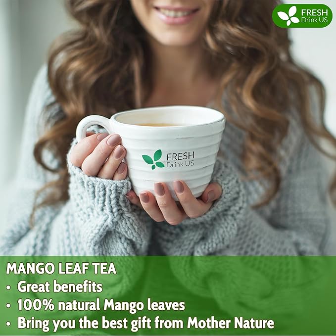 FreshDrinkUS, Premium 140+ Mango Whole Leaves Dried, 100% Natural & Pure from Dried Mango Leaves, Mango Leaf Tea, No Additives, No Caffeine, Vegan