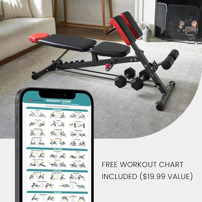 Finer Form Multi-Functional FID Weight Bench for Full All-in-One Body Workout – Hyper Back Extension, Roman Chair, Adjustable Ab Sit up Bench, Incline Decline Bench, Flat Bench