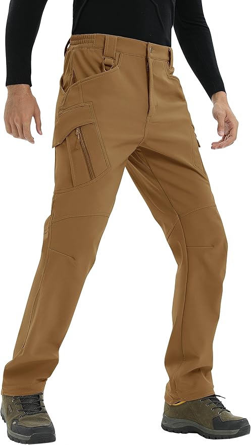 TACVASEN Men's Winter Pants 9 Pockets Fleece Snow Hiking Pants Water-Resistant Warm Softshell Thick Tactical Pants