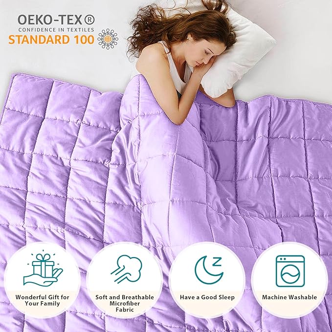 L'AGRATY Weighted Blanket - 60"x80", 15lbs Cooling Breathable Heavy Blanket with Glass Beads for Adult All-Season