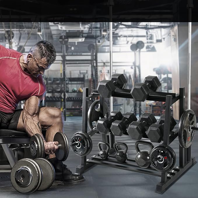 Dumbbell Rack, Bongkim Dumbbell Set with Rack Stand, Dumbbells Weights Rack for Home Gym, Weight Rack for Dumbbells, Kettlebells, and Weight Plates 1100LBS