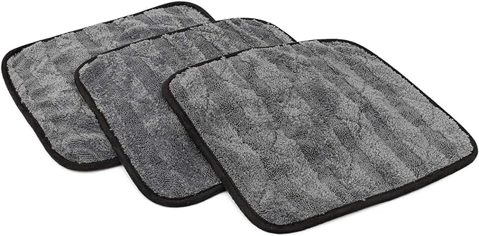 The Rag Company Gauntlet Car Drying Towel - 70/30 Korean Microfiber, Dries Faster Without Scratching, 900gsm, 12x12 inches, Ice Grey/Grey, 3 Pack