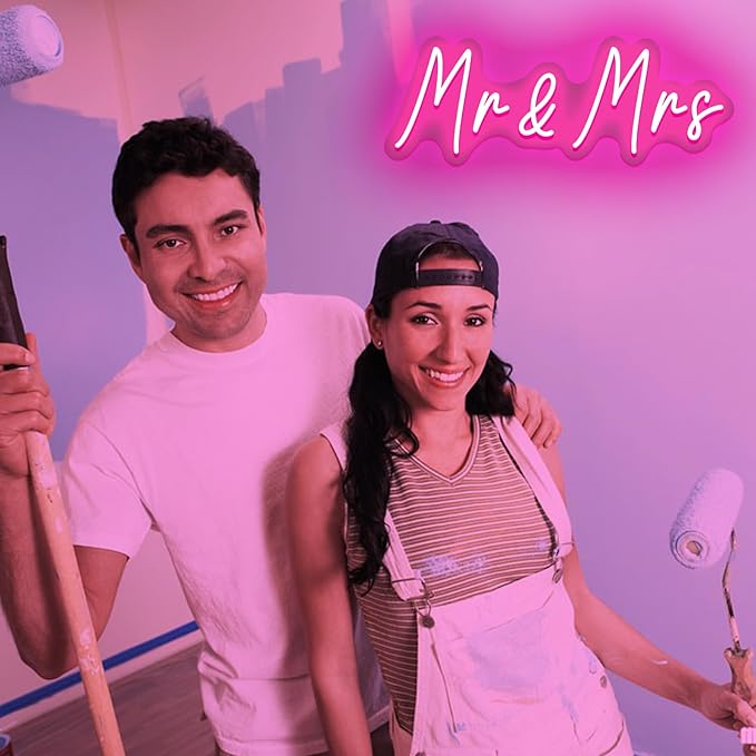 Mr&Mrs Neon Sign for Wedding Dimmable Mr Mrs Neon Signs Led Neon Sign for Party Neon Light Sign Mr & Mrs Sign for Anniversary Valentine's Day Wall Decor Gift