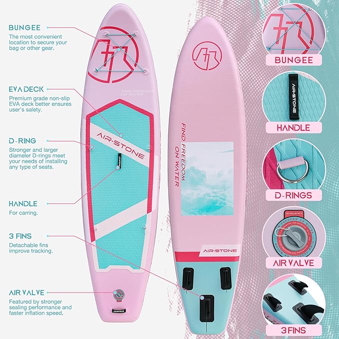 AIR-STONE 10'6” 450 lb Capacity,Inflatable Stand Up Paddle Board with sup Accessories Including Backpack, Repairing Kits, Non-Slip Deck, Leash, 3 Fins, Paddle and Hand Pump