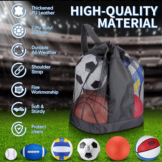 Leyndo 18 Pcs Sport Balls Bulk Set Basketball Football Volleyball Soccer Playground Baseball with Sport Equipment Bag Pump for Youth Adults Outdoor Indoor Practice Gift Back to School