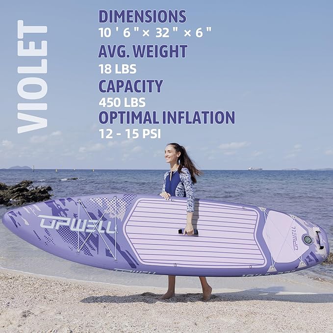UPWELL 10'6"/11'/11'6" Inflatable Paddle Board, Stand Up Paddlboard for Youth & Adults, Stable Design, Premium SUP Accessories, Backpack, Leash, Hand Pump, Fins