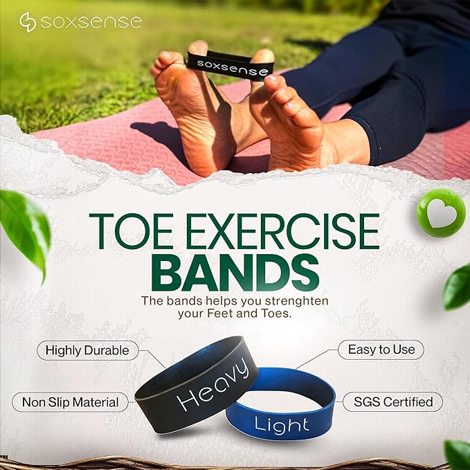 Soxsense Cork Foot Massage Balls & Toe Stretching Bands Set (4 PCS) – Plantar Fasciitis Relief, Foot Pain Therapy Tools