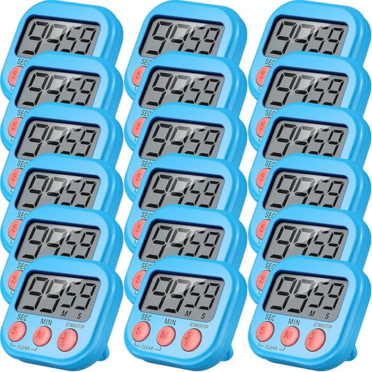Leumoi 24 Pcs Digital Kitchen Timers Bulk Small Magnetic Timer On/Off Switch Minute Second Count up Countdown Loud Alarm for Classroom Cooking Baking(Blue)
