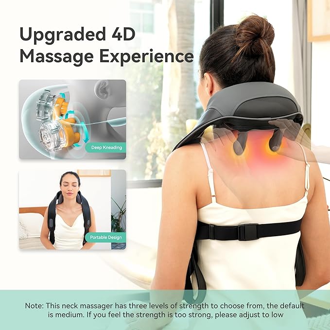 Snailax Cordless Neck Shoulder Massager with Soothing Heat, Upgarded 4D Deep Tissue Kneading, Shiatsu Back Massager Pillow for Neck, Traps, Back, Gifts for Men Women Mom Dad