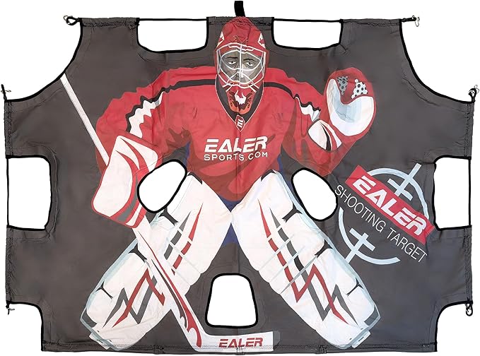 EALER Hockey Goal with Shooting Targets – 6′×4′ Portable Street & Ice Goal, Heavy-Duty 2″ Steel Frame, 11 Target Holes, Tear-Proof Fabric, Official Size, Easy Backyard Assembly