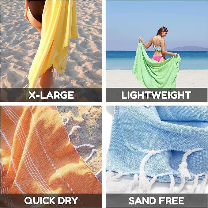 HAVLULAND Oversized Turkish Beach Towel 72’’x40’’ - Set of 6 | 100% Cotton Lightweight Sand Free Quick Dry Pool Towels | Extra Large Bath Towels for Adults Beach Blanket Essentials Bulk of 6 Yellow