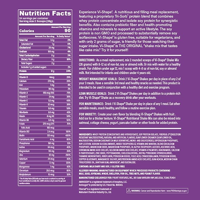 Vi-Shape Original Nutritional Shake Mix Sweet Cream Flavor | 22oz (2 Bags, 48 Servings)