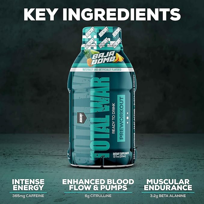 REDCON1 Total War Ready to Drink Preworkout, Vice City - 350mg of Fast Acting RTD Caffeine - Beta Alanine + Citrulline Malate for Increased Pump - Keto Friendly Workout Drink (12 Servings)