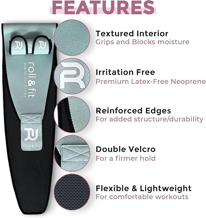 Roll & Fit Waist and Arm Trimmer for Women and Men – Back Support, Lightweight Sauna Sweat Belt and Arm Bands for Fat Burn