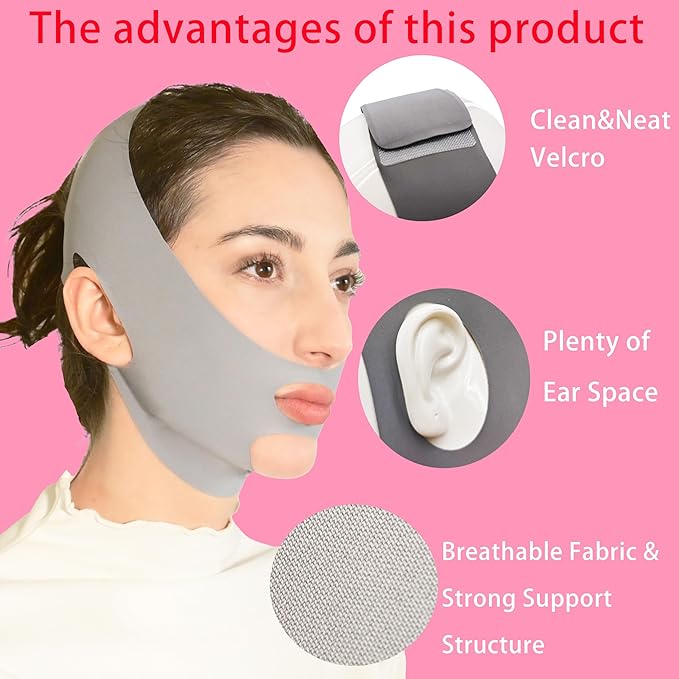 V Line Lifting Mask Chin Strap for Sleeping, Face Lifting Strap, Chin Strap, Jawline Shaper, Jaw Strap, Double Chin Reducer,Face Lift Tape & Snoring Solution (Gray)